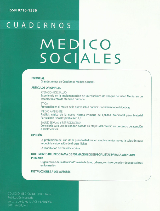 					View Vol. 51 No. 1 (2011): Cuadernos Médico Sociales
				
