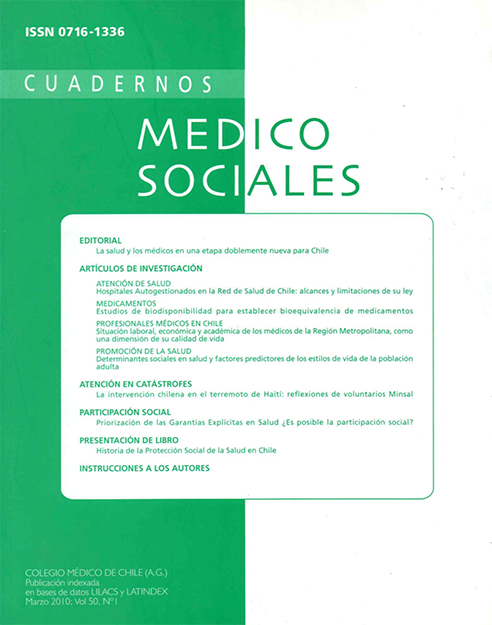 					Ver Vol. 50 Núm. 1 (2010): Cuadernos Médico Sociales
				