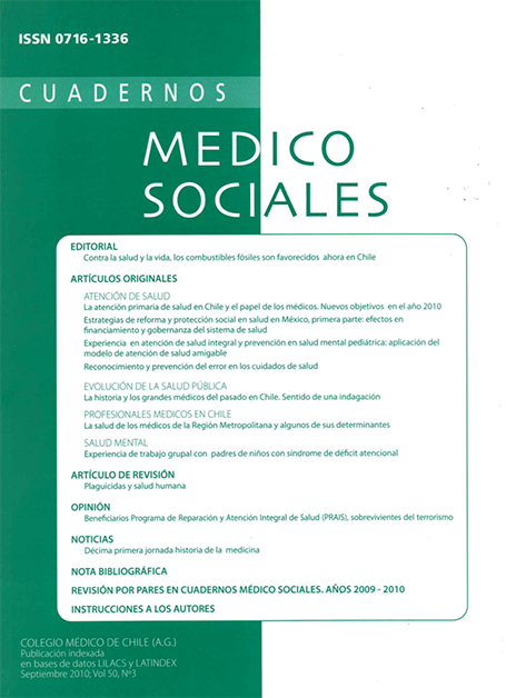 					View Vol. 50 No. 3 (2010): Cuadernos Médico Sociales
				