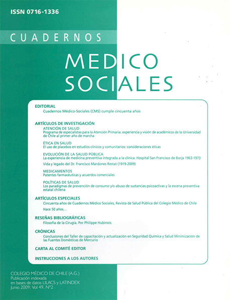					View Vol. 49 No. 2 (2009): Cuadernos Médico Sociales
				