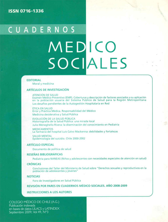 					Ver Vol. 49 Núm. 3 (2009): Cuadernos Médico Sociales
				