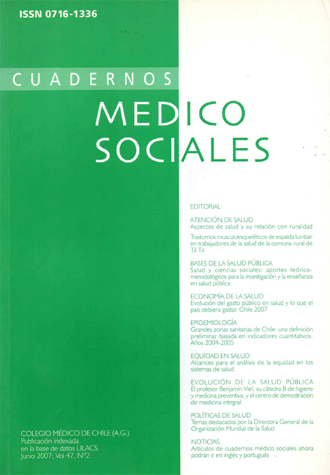 					View Vol. 47 No. 2 (2007): Cuadernos Médico Sociales
				