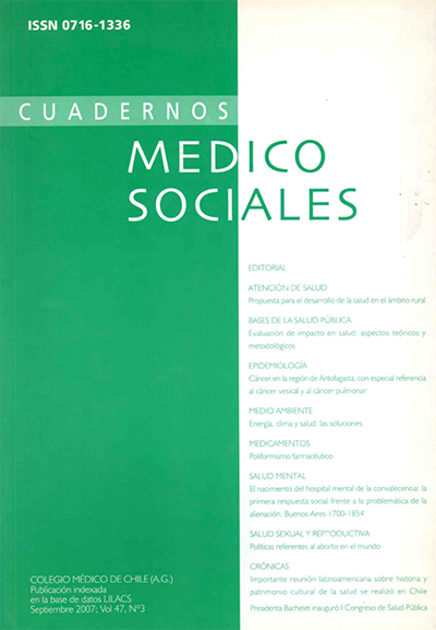 					View Vol. 47 No. 3 (2007): Cuadernos Médico Sociales
				