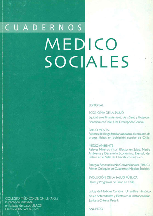 					View Vol. 46 No. 1 (2006): Cuadernos Médico Sociales
				