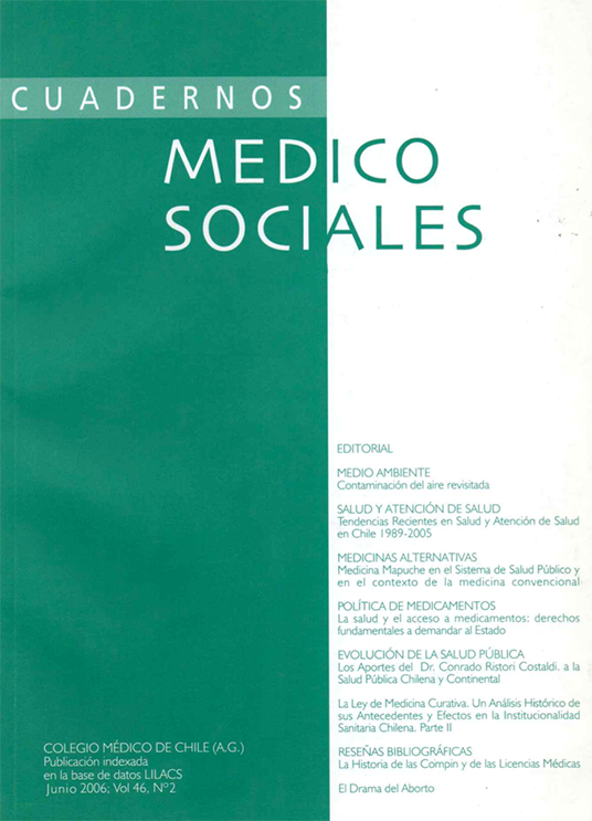 					View Vol. 46 No. 2 (2006): Cuadernos Médico Sociales
				