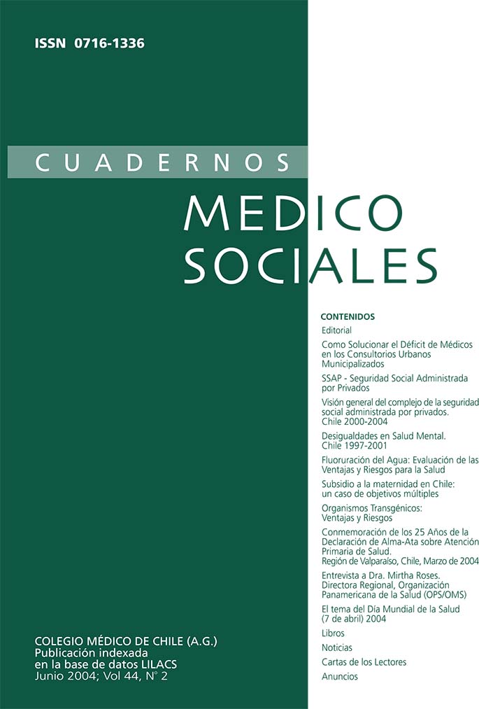 					View Vol. 44 No. 2 (2004): Cuadernos Médico Sociales
				