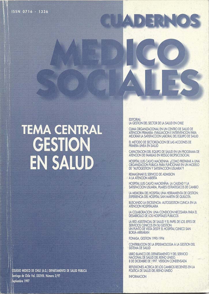 					View Vol. 38 No. 3 (1997): Cuadernos Médico Sociales
				