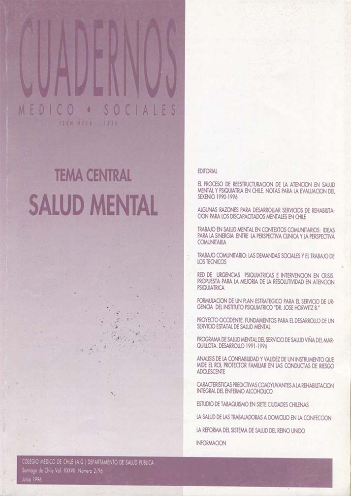 					Visualizar v. 37 n. 2 (1996): Cuadernos Médico Sociales
				